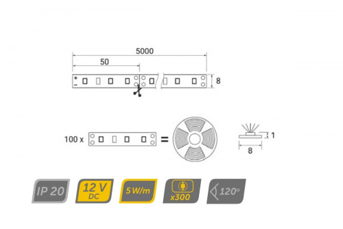 Лента светодиодная - 4W/m, 8mm, 2835, IP20, 60д/м, нейтральный белый 4000К, 5м_2