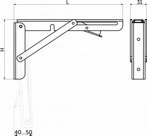 Полкодержатель складной 400 белый AKS (Модель 1)_3