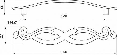 Ручка меб. скоба мет. DECORA 128 античный никель, AKS_2