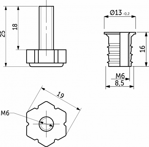 Регулятор уровня+муфта М6 белый (1 упак. = 100 компл.) AKS_2