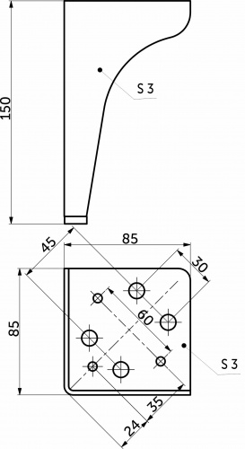 Опора меб. мет. STELLAR h150 угловая матовый хром AKS_2