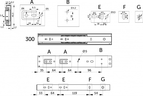 Направляющая шариковая L-300 h=45 PRIME by AKS SOFT CLOSE A черный _2
