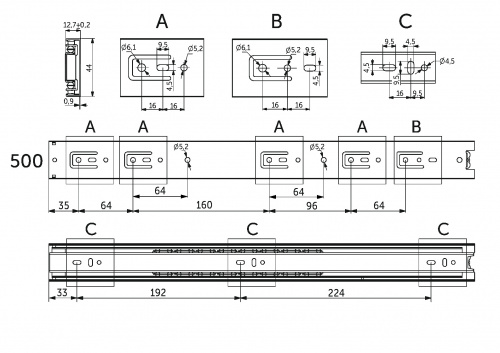 Направляющая шариковая L-500 h=45 AKS A_2