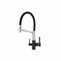 Смеситель для кухни с краном под питьевую воду и шлангом, GR-0083, черный, Granula 