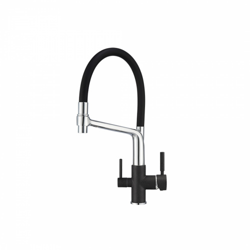 Смеситель для кухни с краном под питьевую воду и шлангом, GR-0083, черный, Granula _1
