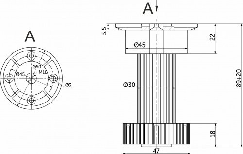 Опора кухонная пласт. h100 трехсоставная под короткий саморез, черный (1 упак. = 250 шт.) РБ_2