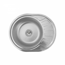 Мойка н/сталь, овальная одночашевая, 570*450мм, матовый хром, врезная на столещницу, AKS (0,8мм)