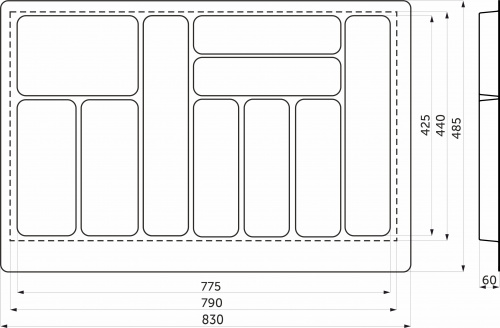 Лоток для столовых приборов 900 BASIC 830*485, белый AKS_2