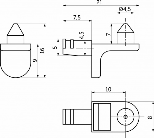 Полкодержатель для корпусных полок мет. SEKURA 6 никель (1 уп. = 50 шт.) AKS_2