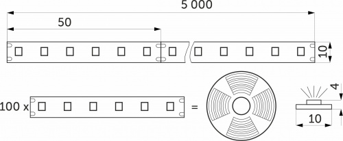 Лента светодиодная термостойкая, подводная - 9,6W/m, 24V, 11мм, 2835, 120 д/м, IP68, нейтральный белый (4000К), 5м, AKS_2