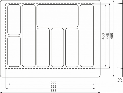 Лоток для столовых приборов 700 PIXEL 635*485, белый AKS_2