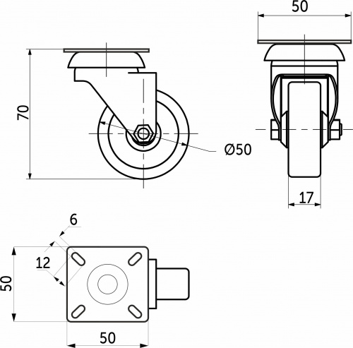 Колесо меб. TECH d50 h70 с площадкой, серый AKS тип2_2