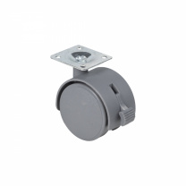 Колесо меб. пласт. d50 с площадкой с торм., серый AKS фотография