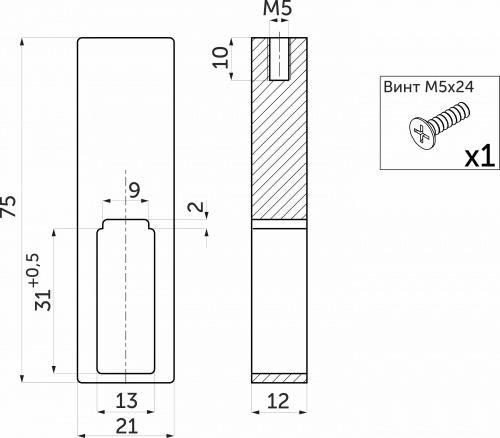 Держатель штанги гардеробной прямоуг. FAME/2 проходной, латунь браш AKS_2