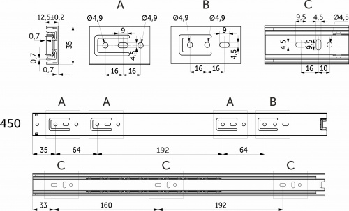 Направляющая шариковая L-450 h=35 AKS A_2