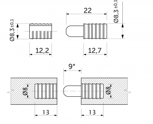 Шкант для столов металлический AKS (1уп.=2000 компл)_2