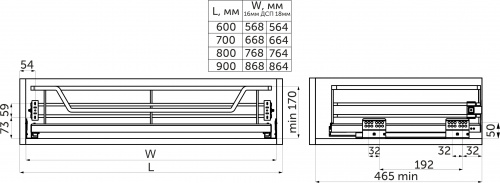 Выдвижная корзина 600 FOCUS, белый PRIME by AKS_2