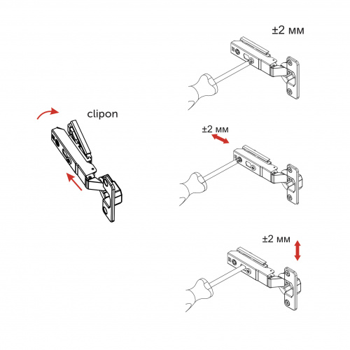 Петля накладная с доводчиком 48мм h0 clip-on AKS PLUS 3D узкая (саморезы, заглушки)_5