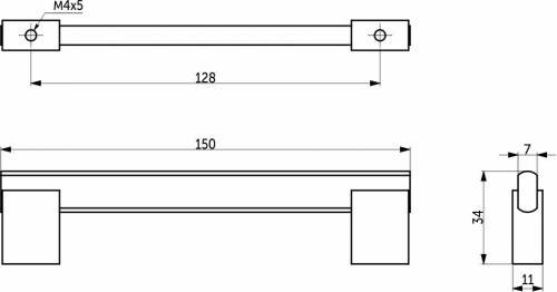 Ручка меб. скоба алюм. MOONLIGHT 128/150 черный матовый+матовый хром, AKS_2