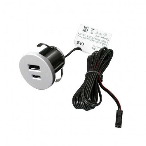 Устройство для зарядки аккумуляторов алюминий GNI-USB USB A + C, 12VDC, 5VDC 3A, GLS_1