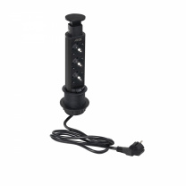 Выдвижной удлинитель Vulcan, 60 мм, 3 розетки, крышка пластик, цвет черный, тип 2, AKS фотография