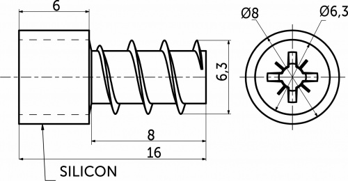 Дверной упор 16 мм с винтом 6,3*8 прозрачный кожух (уп/100шт) AKS_2