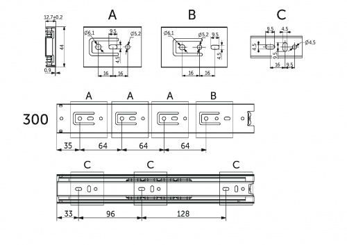Направляющая шариковая L-300 h=45 AKS A_2