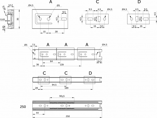 Направляющая шариковая L-250 h=35 GRIDLI B_2