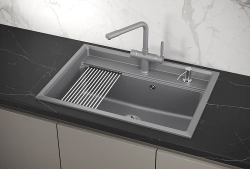 Мойка кварц, прямоугольная, KS-7301, 730*510мм, алюминиум, на столешницу, Granula_4