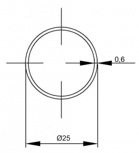 Труба d25 L-3000 (0,9кг), хром AKS_2