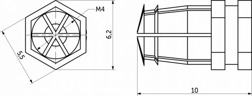 Втулка М4*5,5*10 распорная без шарика латунь (уп/1тыс.шт) РП_2