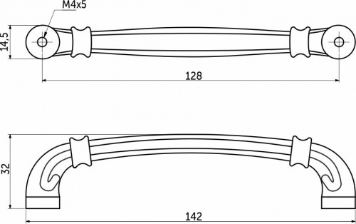 Ручка меб. скоба мет. VALENCIA 128 античное серебро, AKS_2