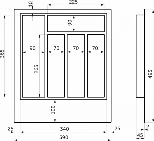 Лоток для столовых приборов 450 TR-01 (390*495*45), графит GRIDLI_2