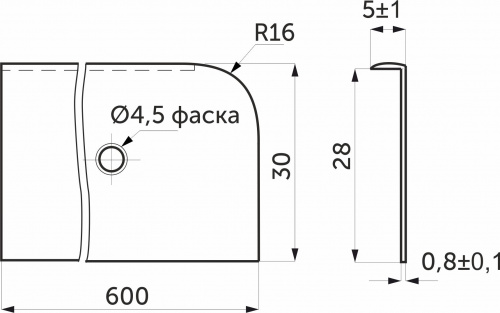 Планка торцевая к столешнице 28 R16 левая алюминий AKS_2