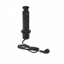 Выдвижной удлинитель Vulcan, 60 мм, 3 розетки, крышка пластик, цвет черный, AKS фотография