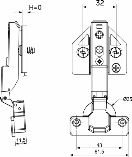 Петля полунакладная с доводчиком 48мм планка h0 clip-on 3D регулировка комплект заглушек с еврошурупом AKS PLUS_4