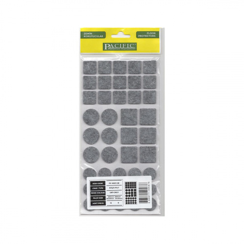 Подкладка самоприлипающая фетровая микс (d20, 20 х 20 - 15 штук d25, 25 х 25 - 6 штук) серая Pacific PC 6001 GR_1