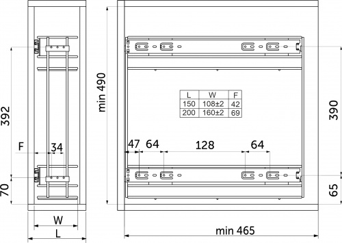 Выдвижная корзина-карго 200 крепл.боковое/универс., хром GRIDLI тип 2_2