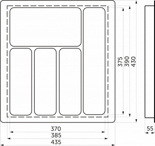 Лоток для столовых приборов 500 LINER 435*430, графит AKS_2