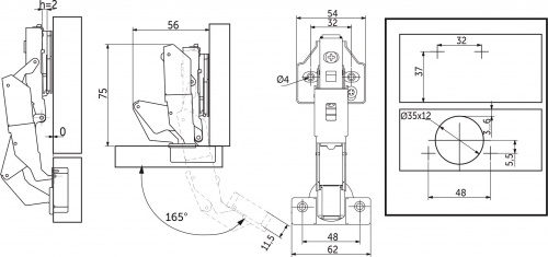 Петля 165° накладная с доводчиком 48мм h2 clip-on PRIME by AKS 3D (саморезы, заглушки) 0-е вхождение (упак. = 2 шт.)_2