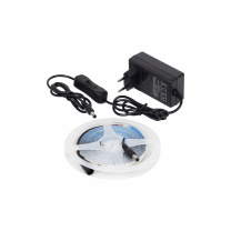 Лента светодиодная - 4,8W/m, 12V, 8мм, 2835, 60 д/м, IP20, нейтральный белый (4000K) - 5м, + блок питания, AKS фотография