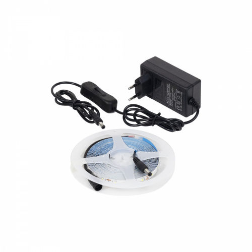Лента светодиодная - 4,8W/m, 12V, 8мм, 2835, 60 д/м, IP20, теплый белый (3000K) - 5м, + блок питания, AKS_1