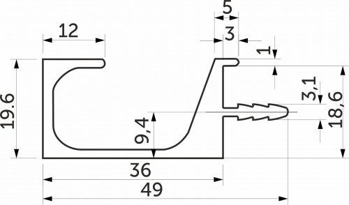Ручка-профиль алюм. врезная C-образная, 3.5м, анода натуральная AKS_2