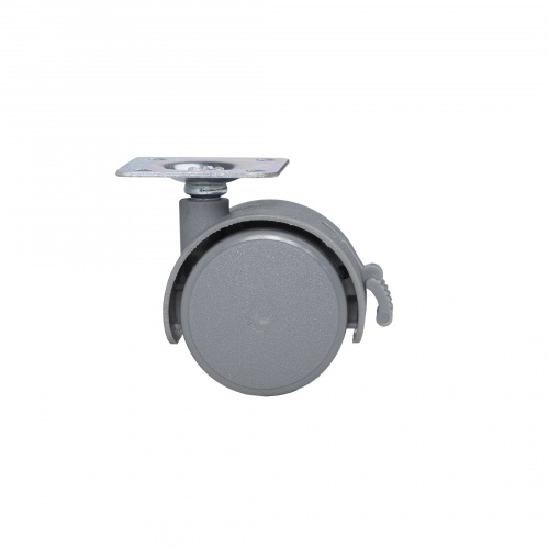 Колесо меб. пласт. d40 с площадкой с торм., серый AKS_3