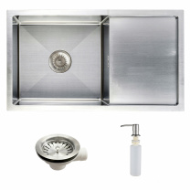 Мойка н/сталь, прямоугольная одночашевая, 780*440мм, мат сатин, PVD, мойка слева, с крылом, универсальная, AKS (3,2мм)