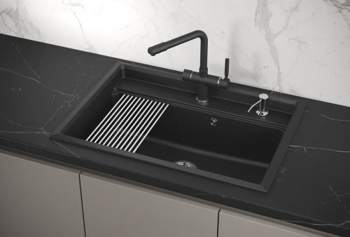 Мойка кварц, прямоугольная, KS-7301, 730*510мм, черный металлик, на столешницу, Granula_4