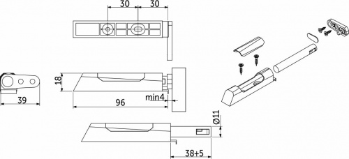 Механизм push-to-open наконечник с фиксацией накладной серый AKS PLUS_2