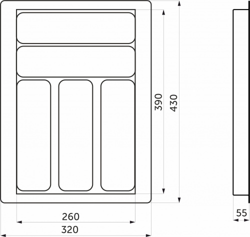 Лоток для столовых приборов 400 TR-05 (320～260*430～390*55), черно-серый мрамор AKS_2
