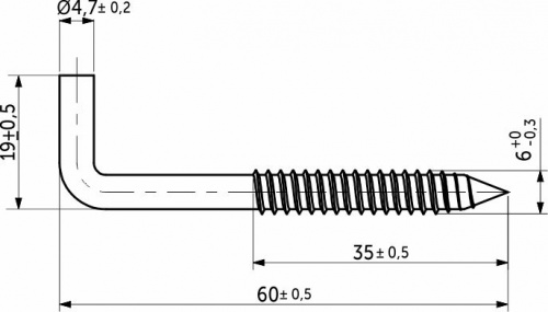 Крюк прямой с резьбой по дереву 6*60*35*18 (уп/100шт), РП_2