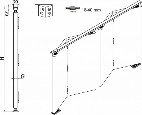 Комплект BIFOLD для 1 складной-сдвижной двери LAGUNA 15 кг (без направляющей)_2